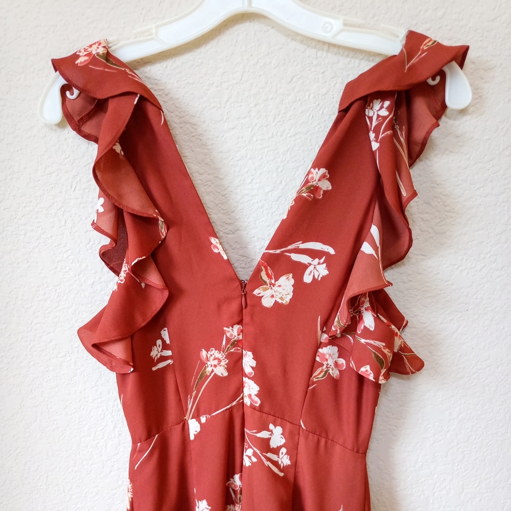 ASTR Rust Floral Ruffle Maxi Dress - Picture 8 of 10